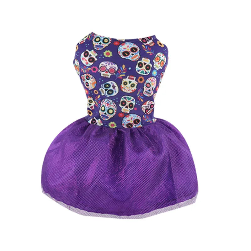 Halloween Dog Clothes  Funny Pet Dress Pumpkin Print Dress Chihuahua Yorkie Bow Mesh Dress Pet Party Clothing Cat Dog Costume