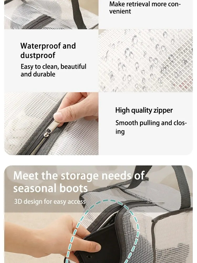 Shoes Dust Cover Mesh Transparent Shoe and Boot Storage Bag with Zipper Portable Travel Dust Organizer Protector Bag