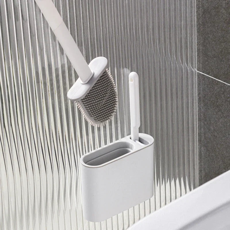 Wall Hanging Toilet Cleaning WC Brush Holder Long Handled Silicone Water Proof Quick Drying Soft Bristles Bathroom Accessories