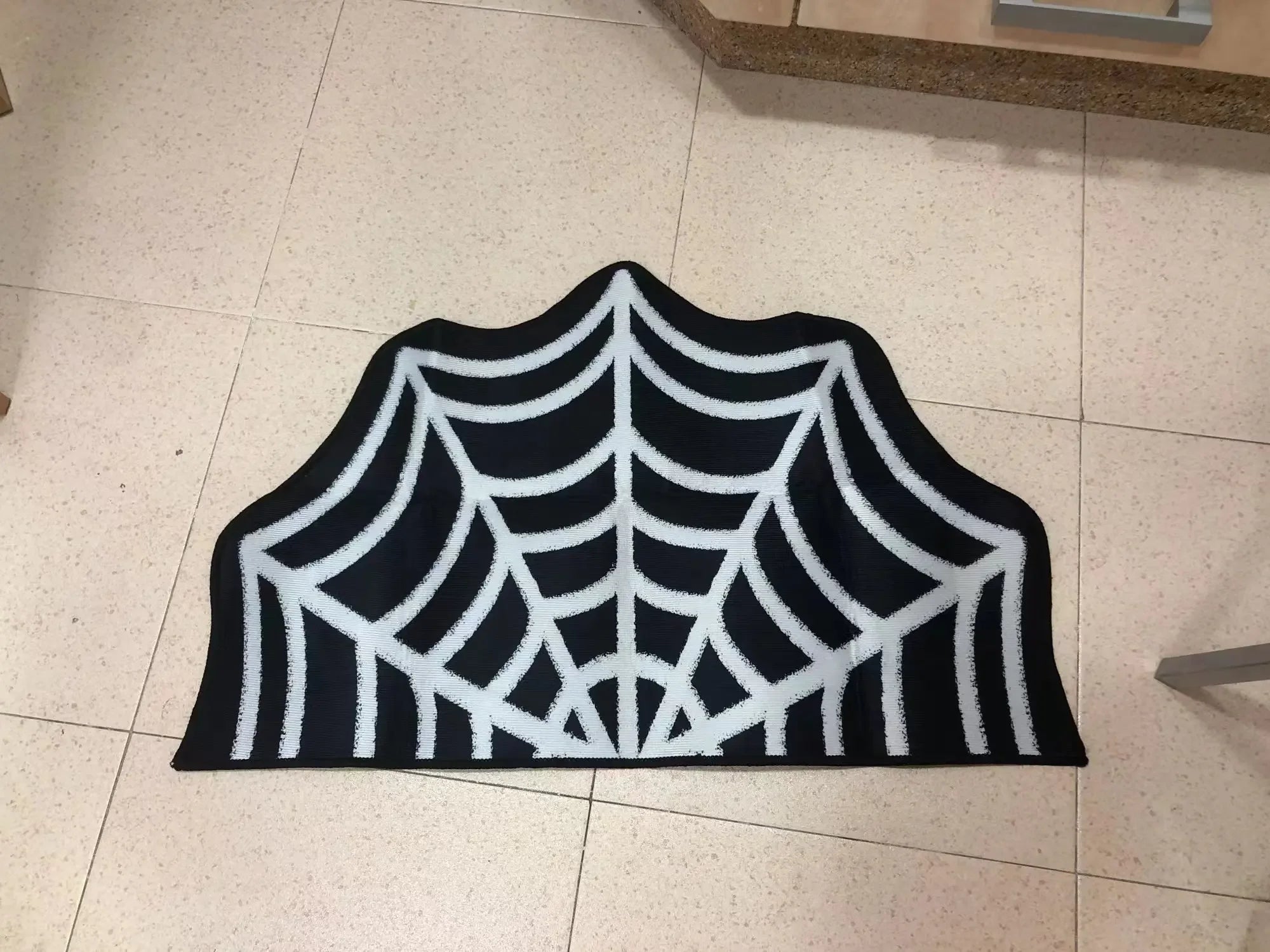 VIKAMA Black Spider Web Halloween Rug Bathroom Halloween Decorative Rug Bath Mat Faux Cashmere Doormat Living Room