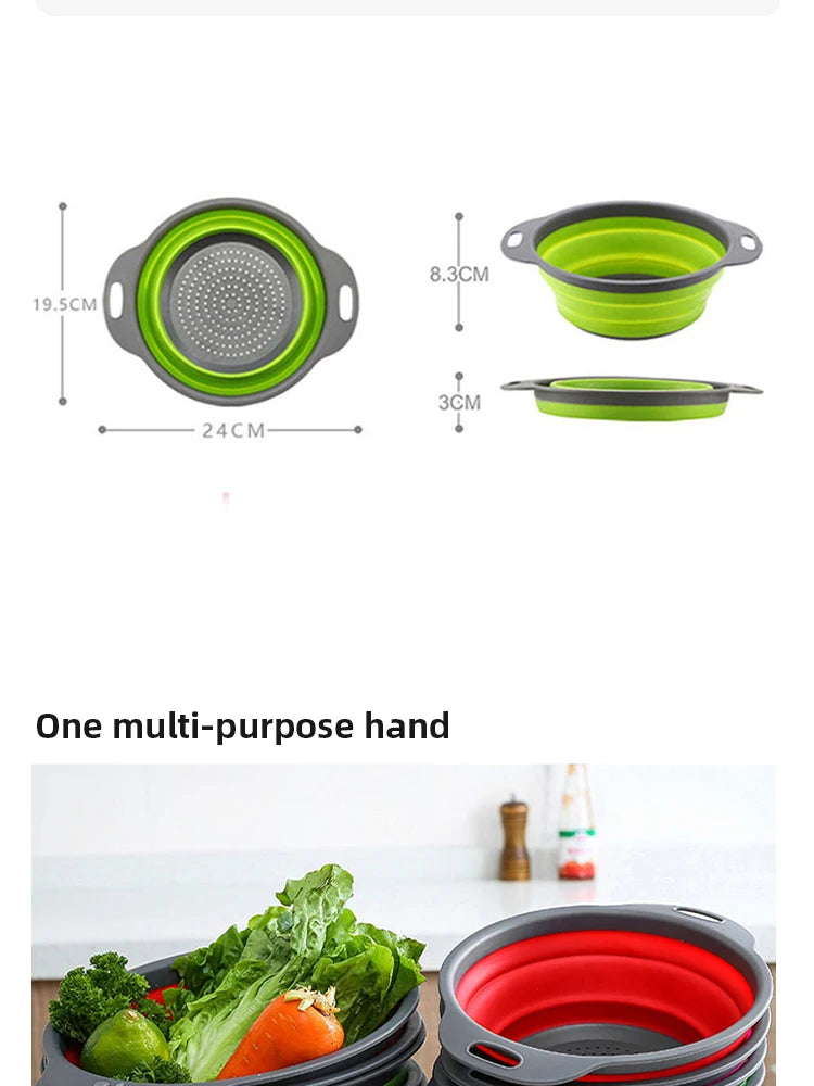 Folding Silicone Drain Basket Fruit Vegetable Washing Basket Foldable Strainer Colander Collapsible Drainer