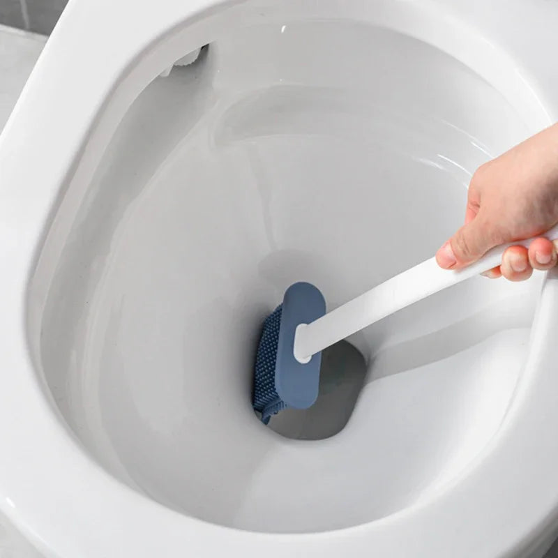 Wall Hanging Toilet Cleaning WC Brush Holder Long Handled Silicone Water Proof Quick Drying Soft Bristles Bathroom Accessories