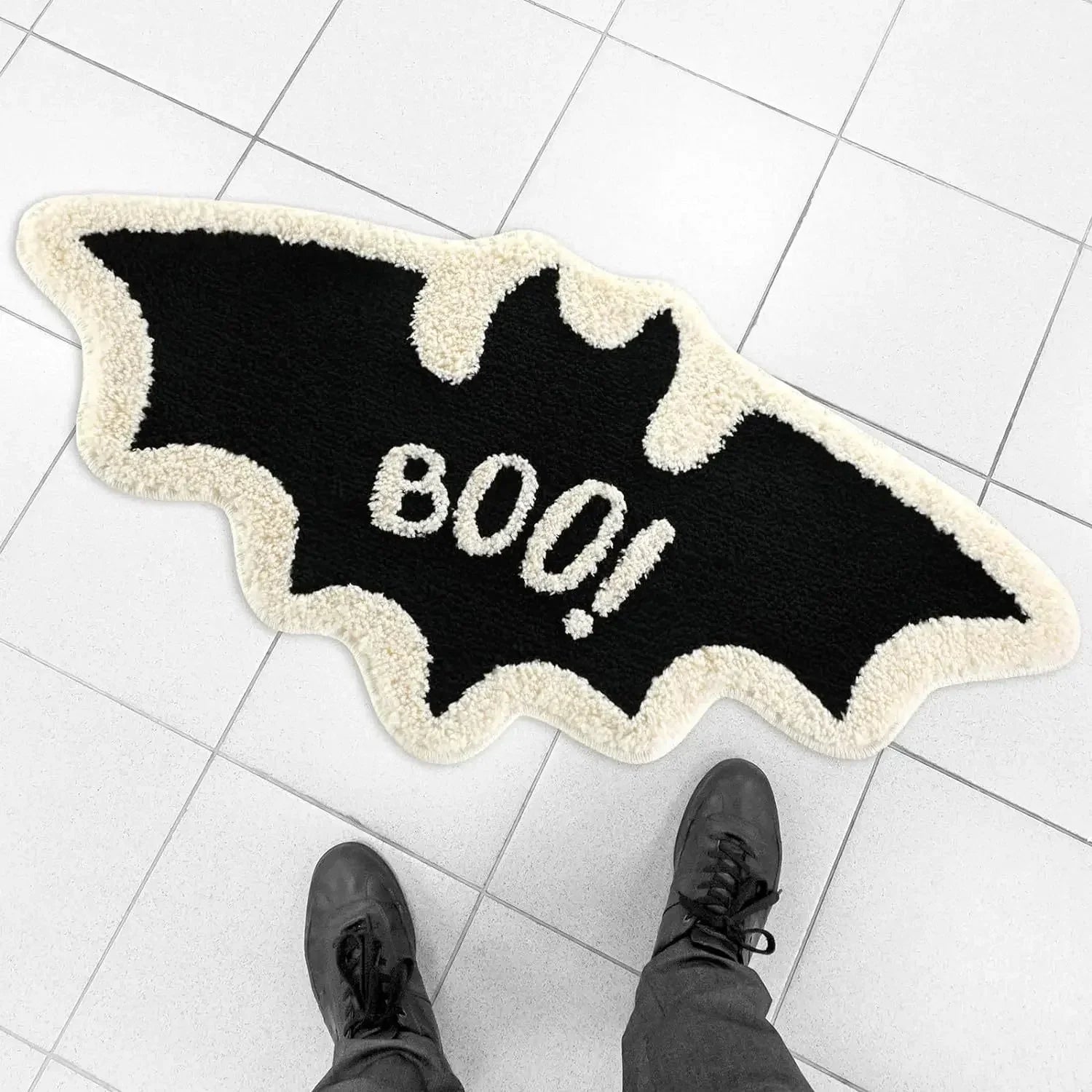 VIKAMA Black Spider Web Halloween Rug Bathroom Halloween Decorative Rug Bath Mat Faux Cashmere Doormat Living Room